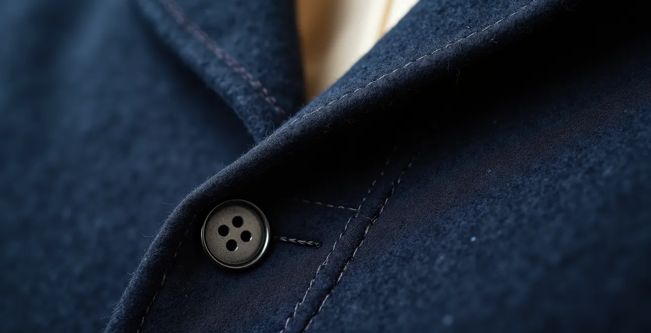 Gros plan sur les détails de qualité d'un vêtement montrant des coutures parfaites et des finitions soignées