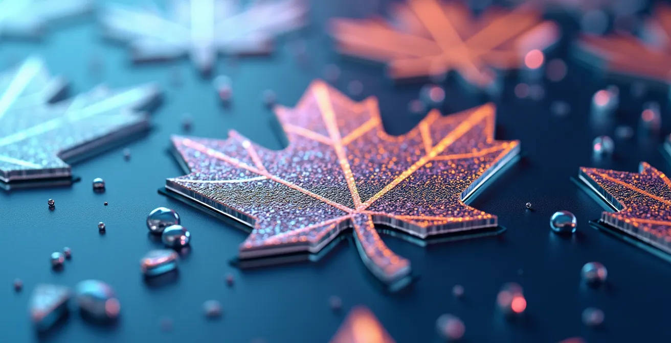 Gros plan macro sur la structure cristalline d'un panneau solaire nouvelle génération avec reflets irisés