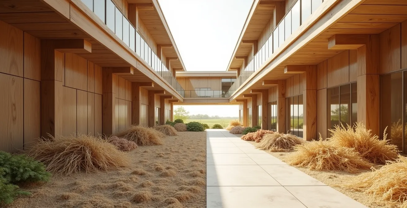 Structure architecturale en bois massif avec détails de matériaux naturels composites