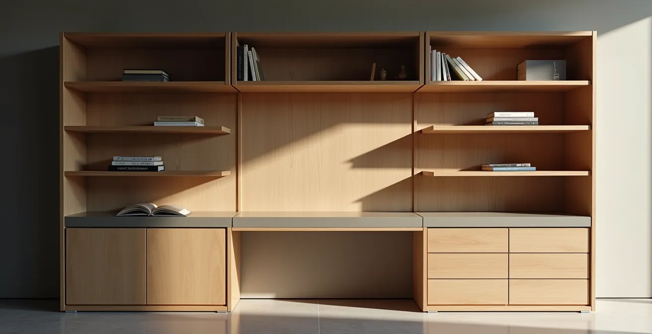 Système de rangement modulaire transformable dans un petit espace de vie moderne