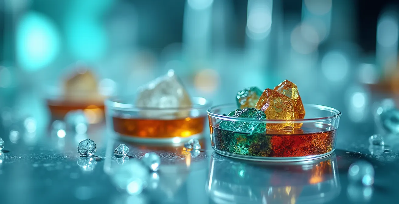 Vue macro de capsules pharmaceutiques et équipements de recherche