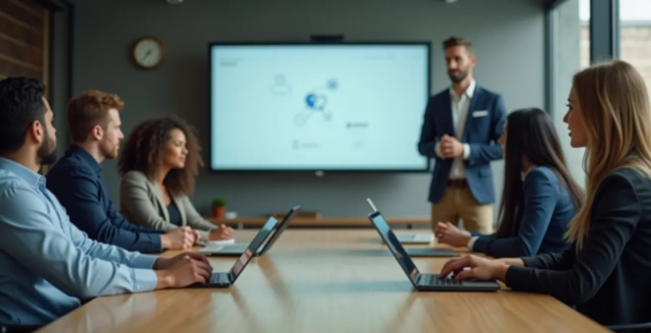 Entrepreneurs présentant devant un panel d'investisseurs dans un espace moderne